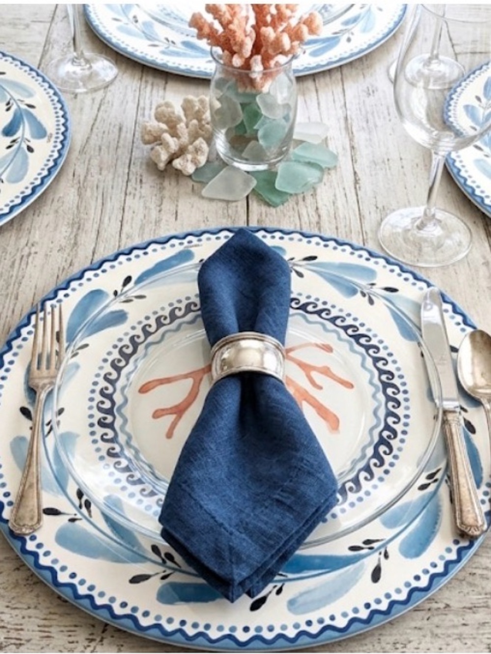 Coastal Blue Coral Dinner Plate - Blue & Coral Accent